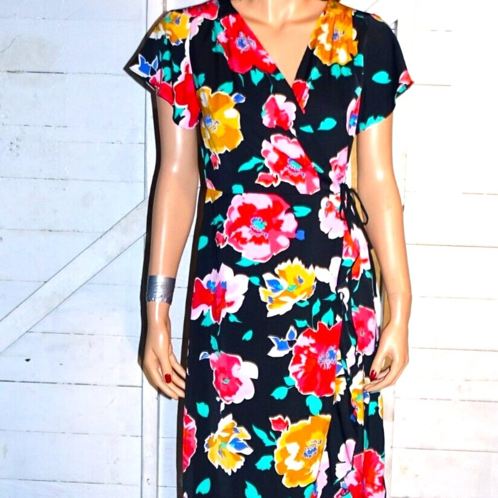 Who What Wear Floral Ruffled Wrap Dress S